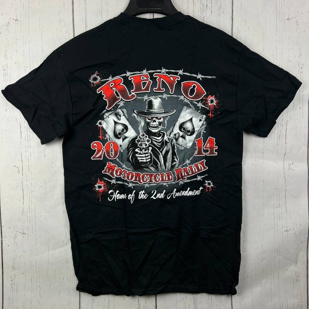 Vintage Reno 2014 Motorcycle Rally Medium Gildan Casual T-Shirt Black New Men